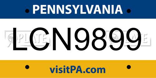 LCN9899 Pennsylvania License Plate