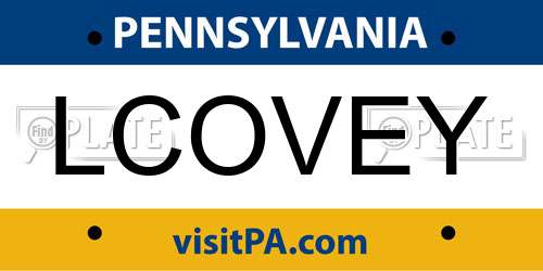 LCOVEY Pennsylvania License Plate