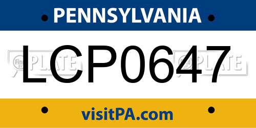 LCP0647 Pennsylvania License Plate