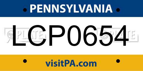 LCP0654 Pennsylvania License Plate