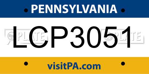 LCP3051 Pennsylvania License Plate