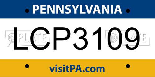 LCP3109 Pennsylvania License Plate