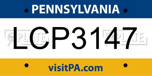 LCP3147 Pennsylvania License Plate