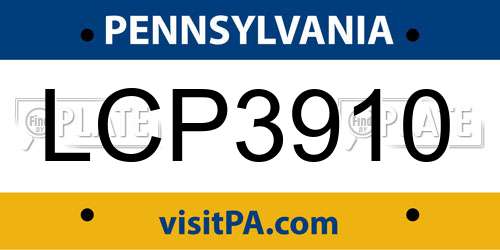 LCP3910 Pennsylvania License Plate