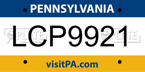 LCP9921 Pennsylvania License Plate