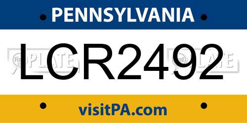 LCR2492 Pennsylvania License Plate