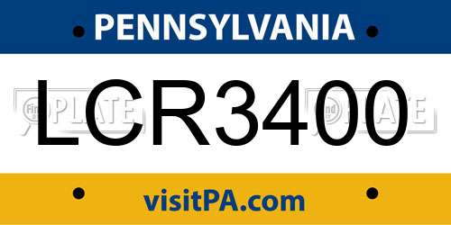 LCR3400 Pennsylvania License Plate