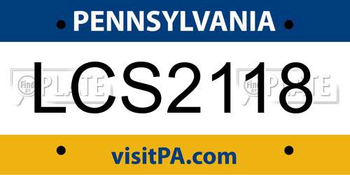 LCS2118 Pennsylvania License Plate