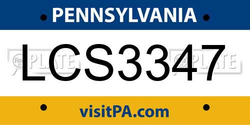 LCS3347 Pennsylvania License Plate