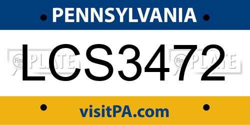 LCS3472 Pennsylvania License Plate