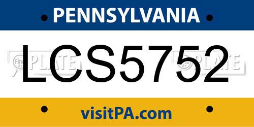 LCS5752 Pennsylvania License Plate