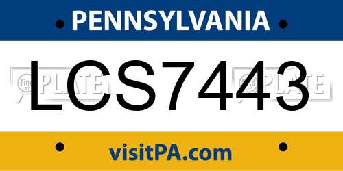 LCS7443 Pennsylvania License Plate