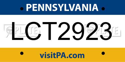 LCT2923 Pennsylvania License Plate