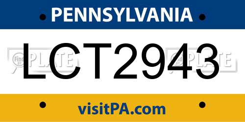 LCT2943 Pennsylvania License Plate