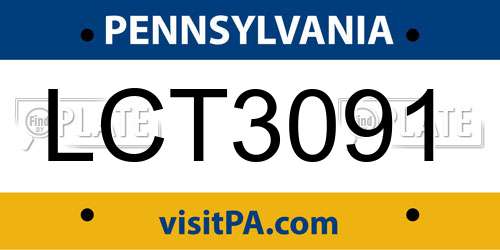 LCT3091 Pennsylvania License Plate