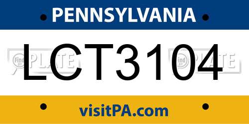 LCT3104 Pennsylvania License Plate