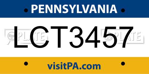 LCT3457 Pennsylvania License Plate