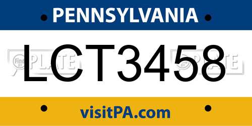 LCT3458 Pennsylvania License Plate