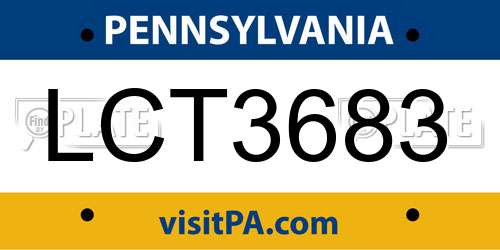 LCT3683 Pennsylvania License Plate