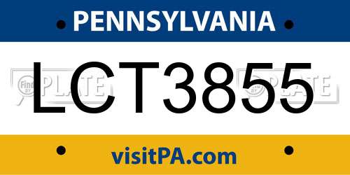 LCT3855 Pennsylvania License Plate