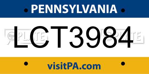 LCT3984 Pennsylvania License Plate