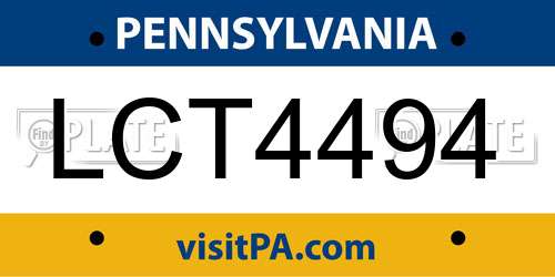 LCT4494 Pennsylvania License Plate