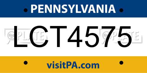 LCT4575 Pennsylvania License Plate