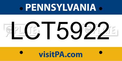 LCT5922 Pennsylvania License Plate