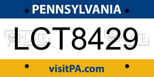 LCT8429 Pennsylvania License Plate