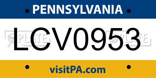 LCV0953 Pennsylvania License Plate
