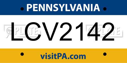 LCV2142 Pennsylvania License Plate