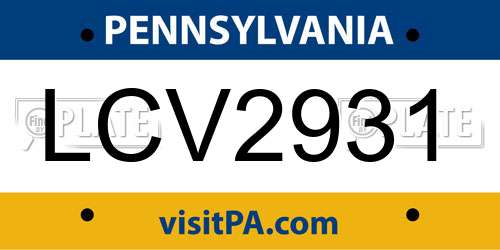 LCV2931 Pennsylvania License Plate