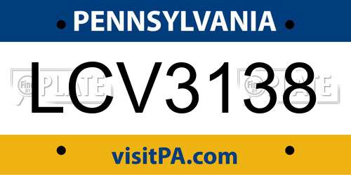 LCV3138 Pennsylvania License Plate
