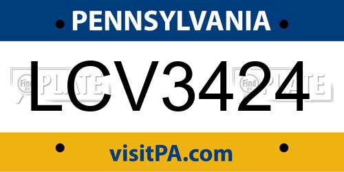 LCV3424 Pennsylvania License Plate