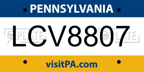 LCV8807 Pennsylvania License Plate