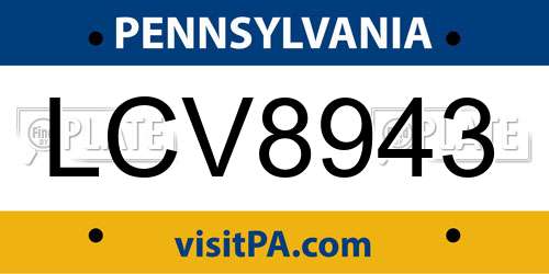 LCV8943 Pennsylvania License Plate