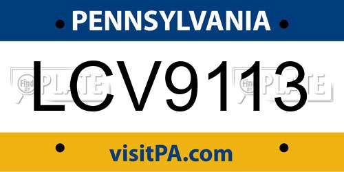 LCV9113 Pennsylvania License Plate