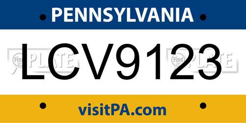 LCV9123 Pennsylvania License Plate