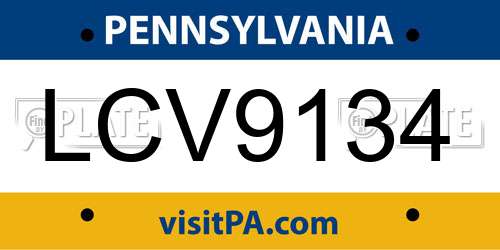 LCV9134 Pennsylvania License Plate