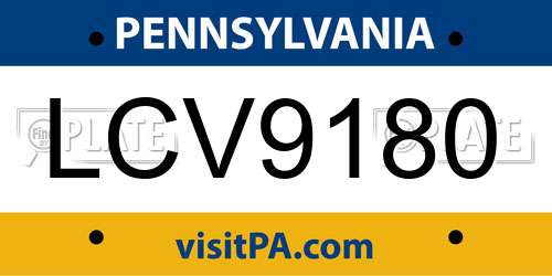 LCV9180 Pennsylvania License Plate