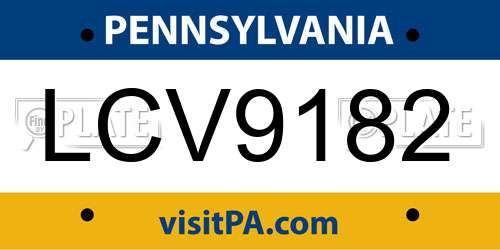 LCV9182 Pennsylvania License Plate