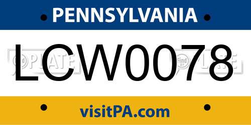 LCW0078 Pennsylvania License Plate