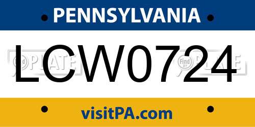 LCW0724 Pennsylvania License Plate