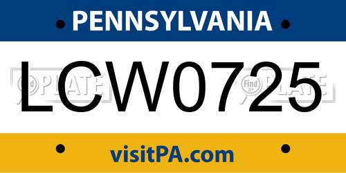 LCW0725 Pennsylvania License Plate