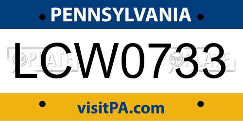 LCW0733 Pennsylvania License Plate