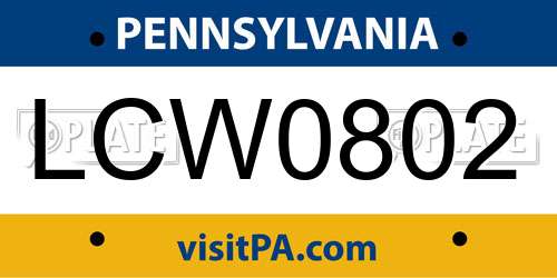 LCW0802 Pennsylvania License Plate