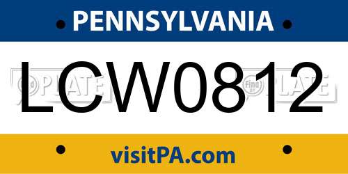 LCW0812 Pennsylvania License Plate