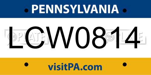 LCW0814 Pennsylvania License Plate