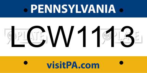 LCW1113 Pennsylvania License Plate