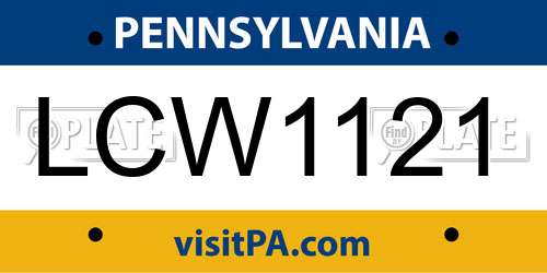 LCW1121 Pennsylvania License Plate
